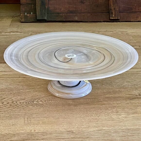 Southern Living Dilllard’s Multi Neutral Color Swirl Glass Cake Stand Pedestal - Picture 5 of 16